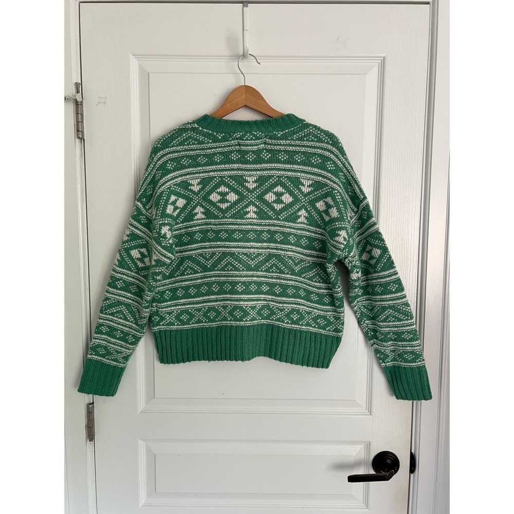 American Eagle Sweater Green White Fair Isle Knit Pullover Boho SoftGirl Cozy XS - Picture 9 of 9